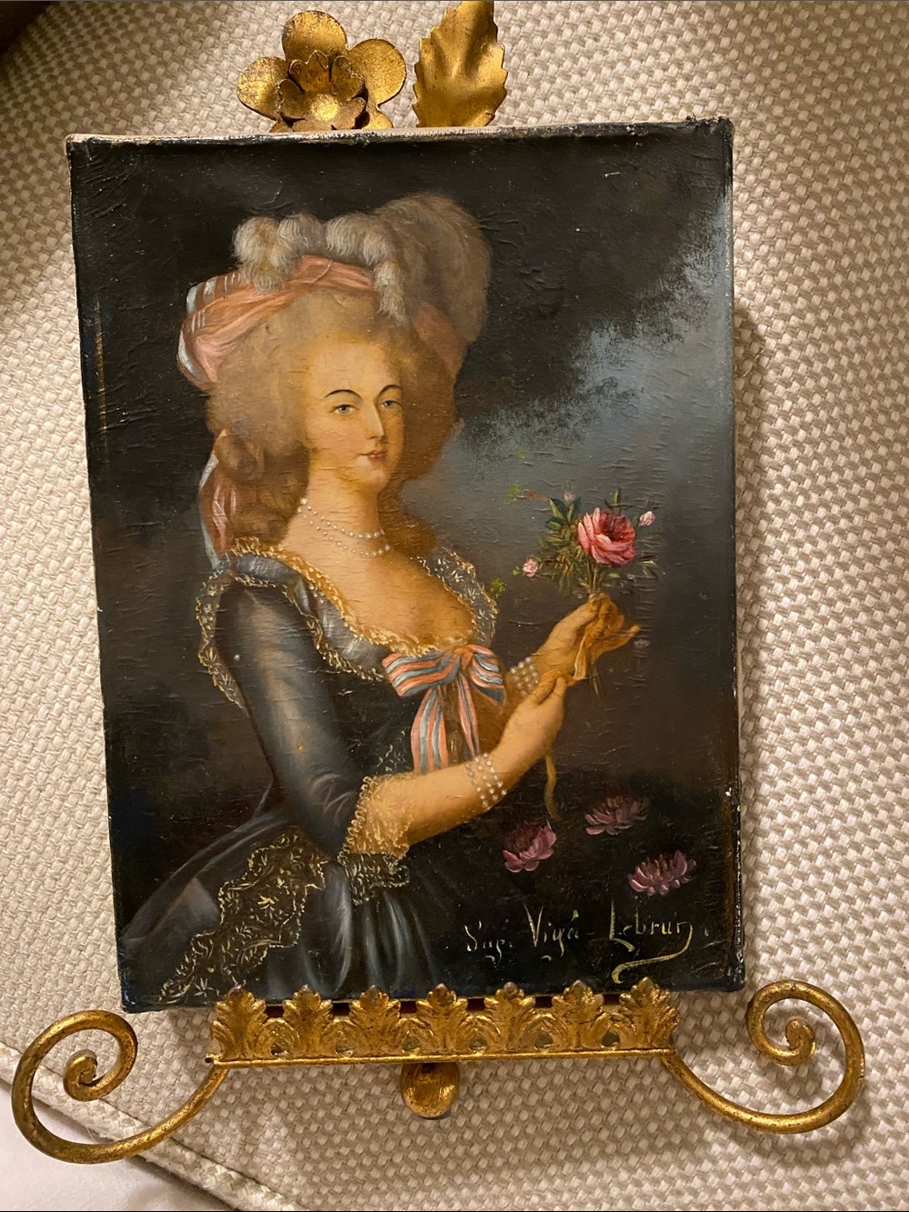 Antique Oil Painting Reproduction of Marie Antoinette by Madame Vigee Le Brun